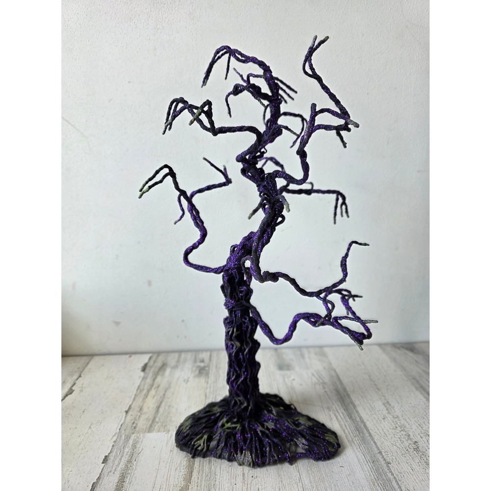 Vintage dept 56? Glitter purple large tree Halloween village decor huge dead